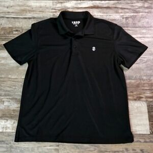 Izod Gold Polo Short Sleeve Black Shirt Button Close With Collar Men's Med EUC
